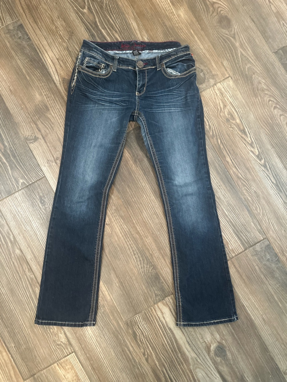 Ariya Dark Blue Boot Cut Jeans with Embroidered Pocket Y2K Western Vibes - Picture 9 of 11